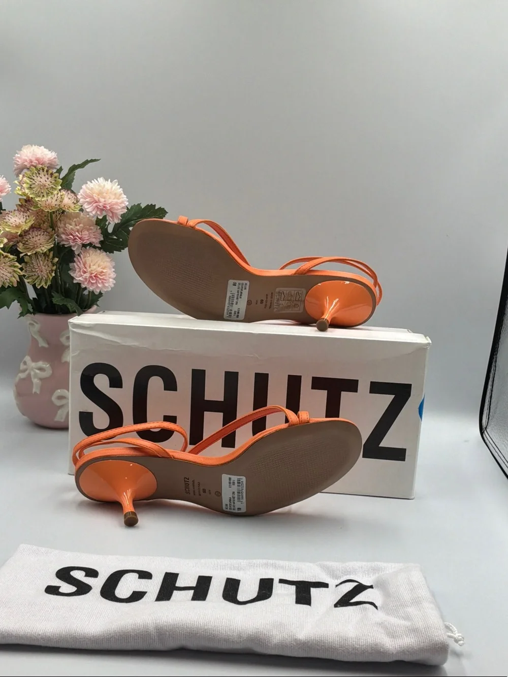 SCHUTZ Bright Orange Strappy Kitten Heel Sandals