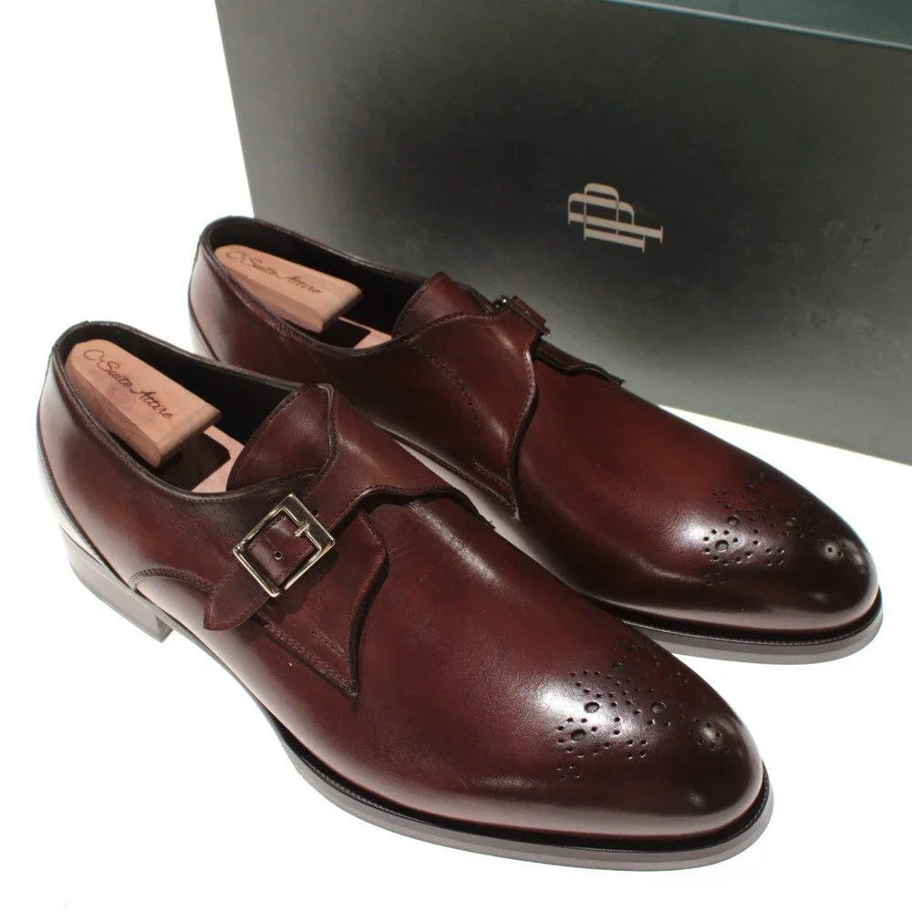 Pastori NWB Single Monk Strap Dress Shoes Size 11.5 US in Brown Leather
