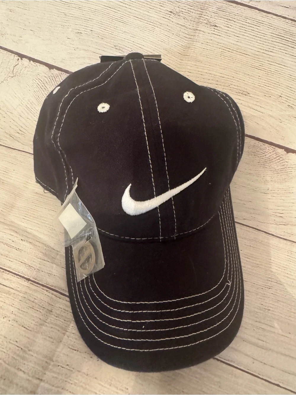 Nike Black Cap with White Swoosh and Stitching