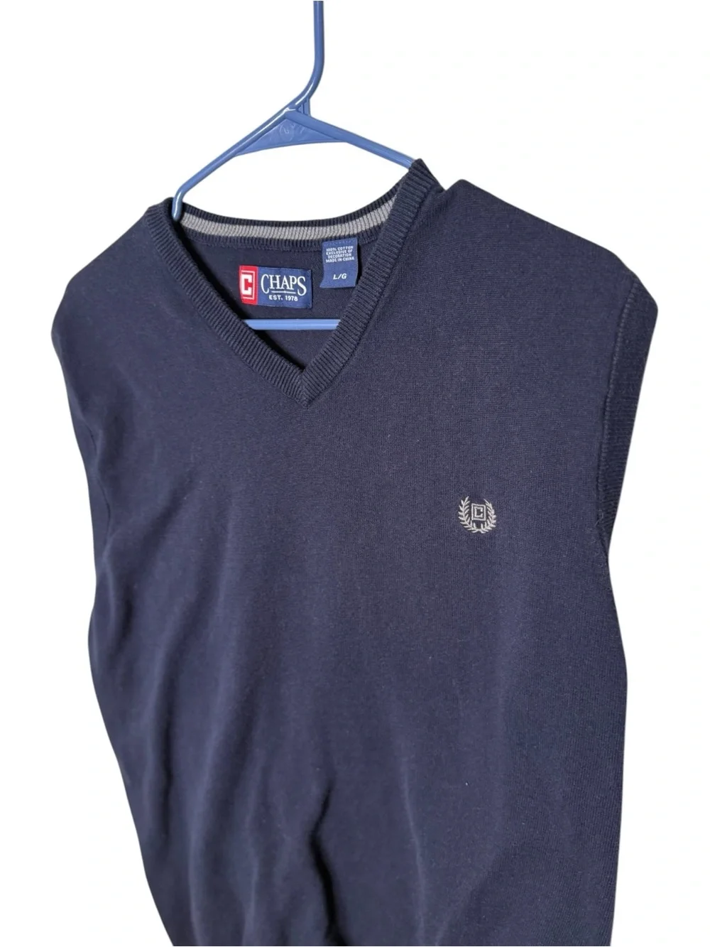 Chaps Navy Blue Knit V-Neck Sweater Vest Large