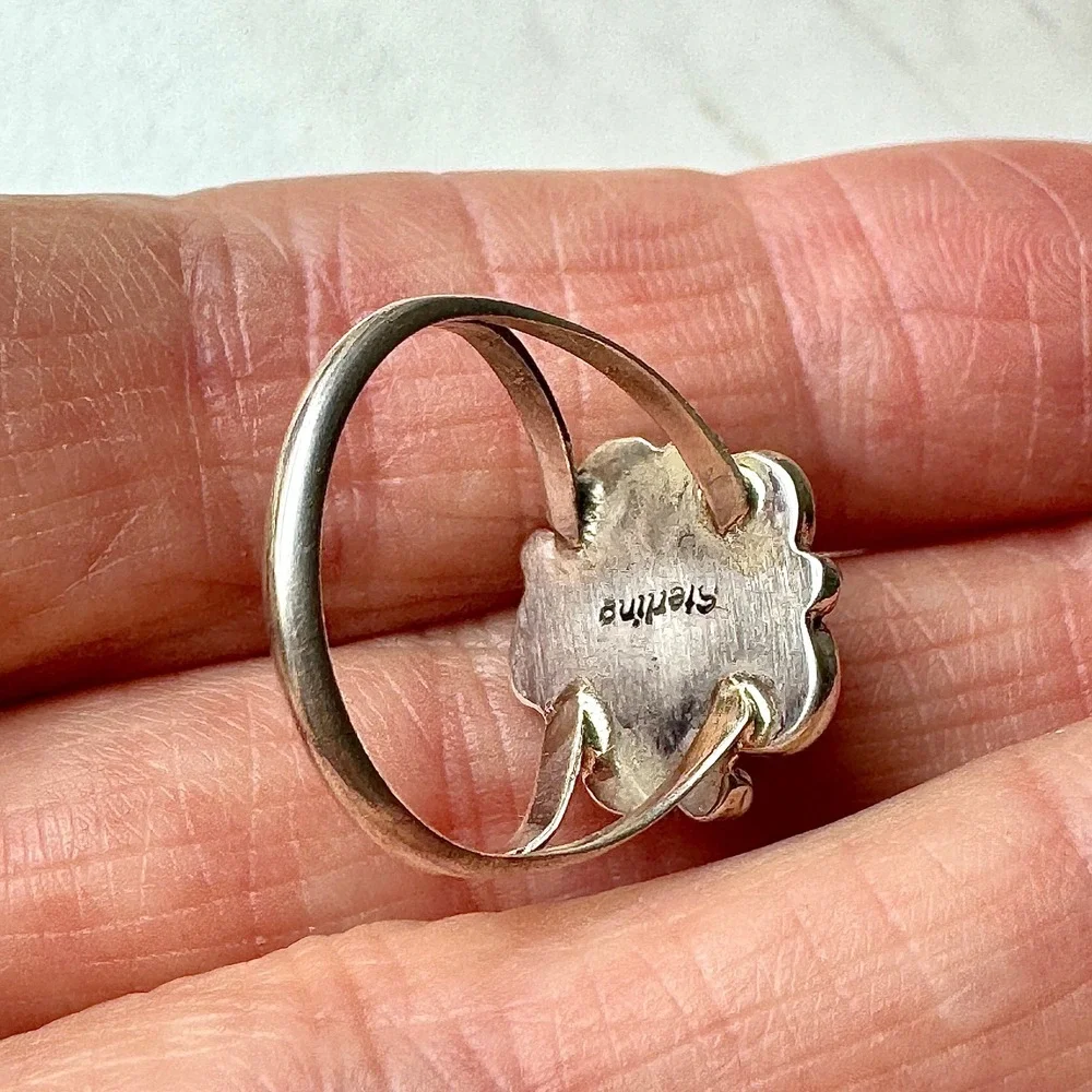 Navajo Flower Ring Red Spiny Oyster Sz 7 Sterling Silver Scalloped Native Amer