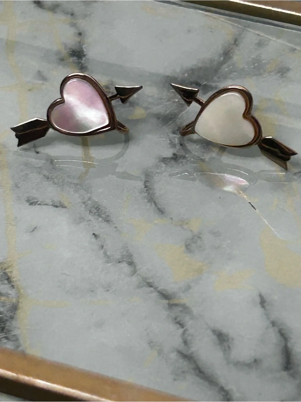 Vintage Silver Heart Earrings mother of Pearl