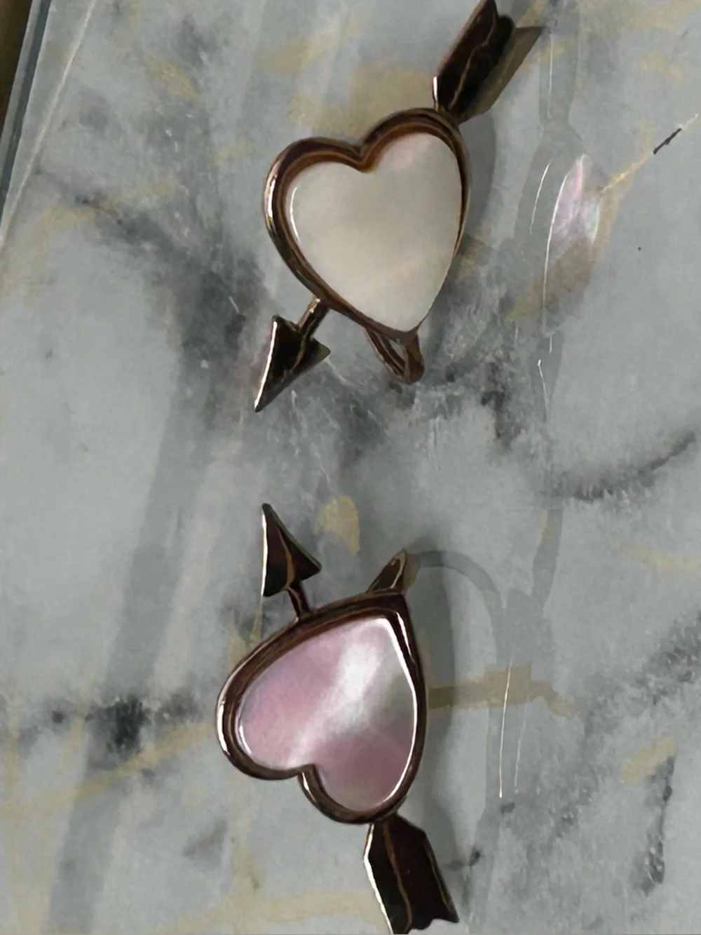 Vintage Silver Heart Earrings mother of Pearl