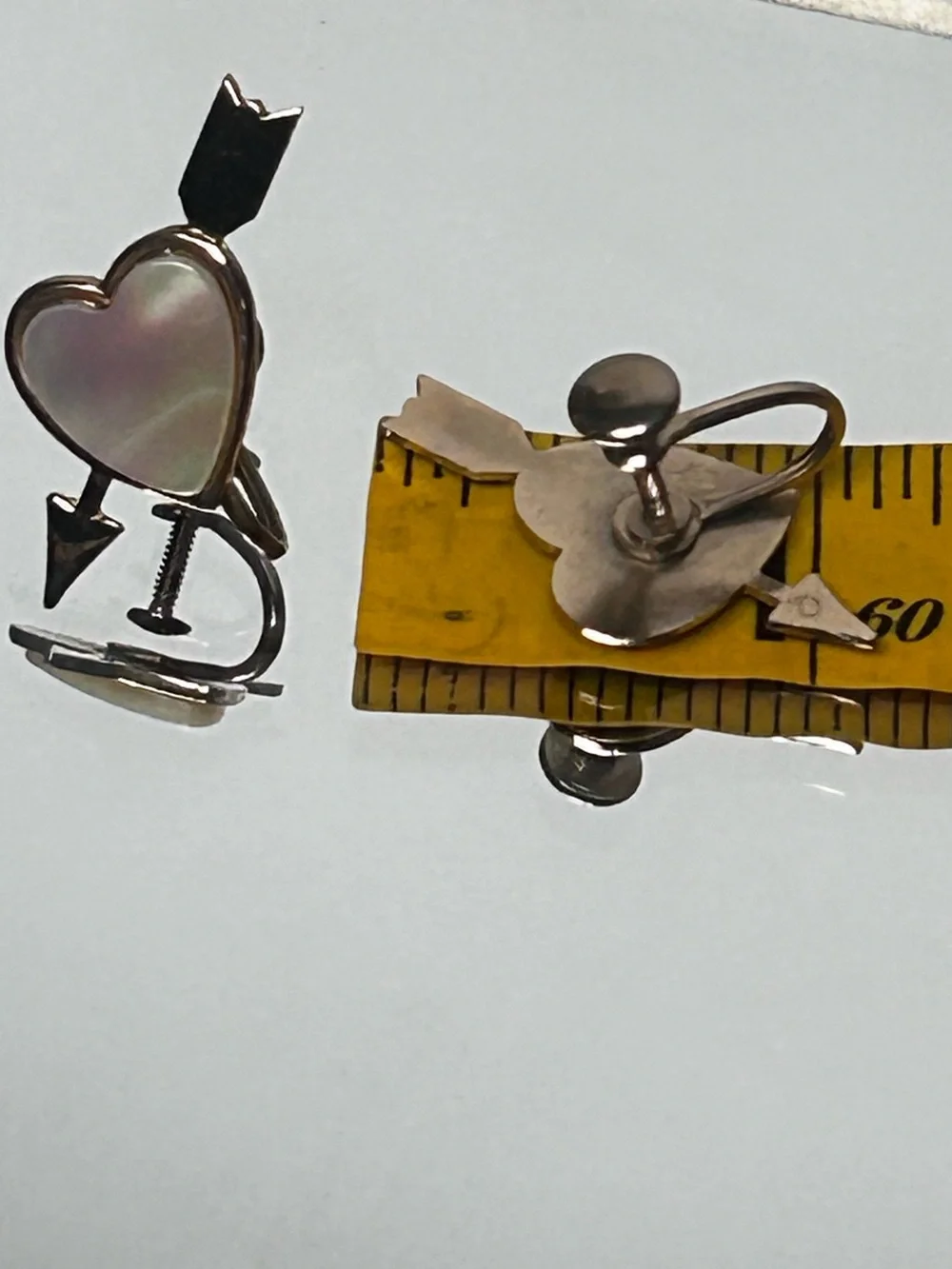Vintage Silver Heart Earrings mother of Pearl