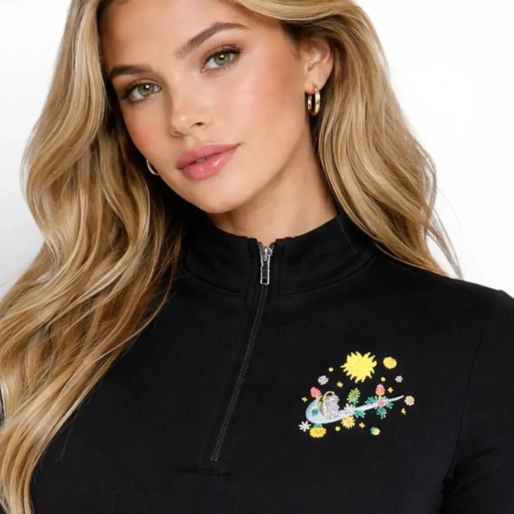 Nike Black Quarter Zip‎ Embroidered Graphic Y2K Athleisure Dress