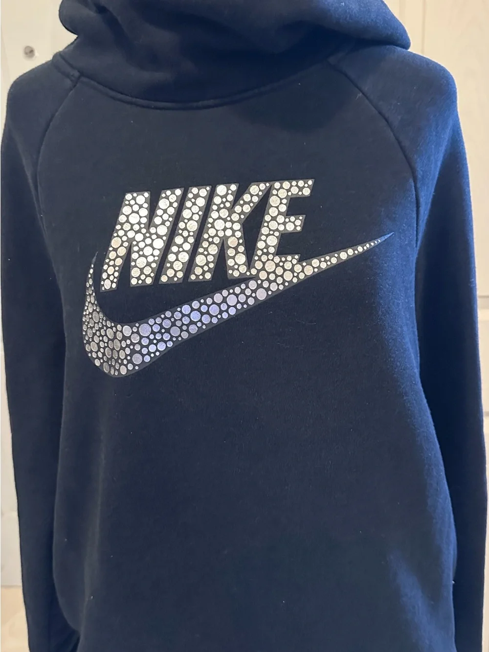 Nike Women's Black Cowl Neck Sweatshirt with Silver Dot Logo