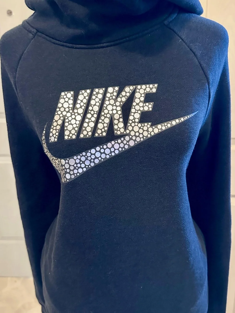Nike Women's Black Cowl Neck Sweatshirt with Silver Dot Logo