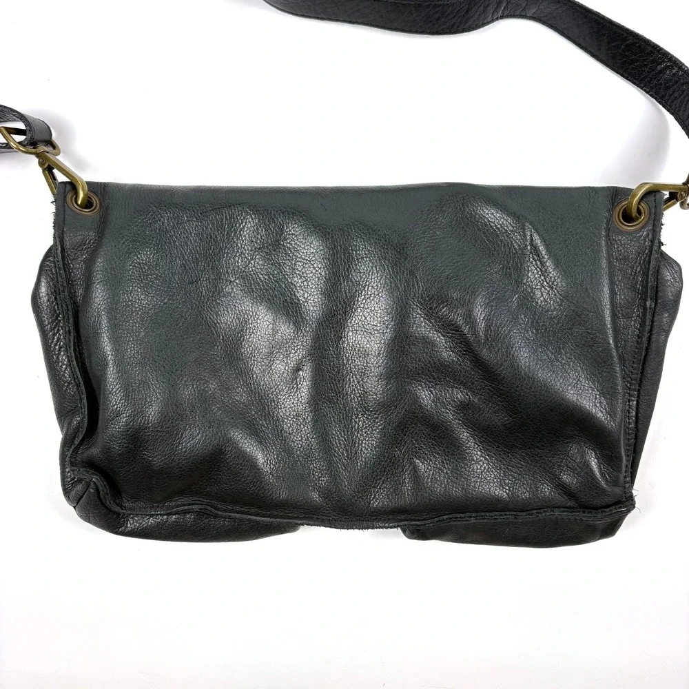 Y2K Pulicati Double Cargo Pocket Foldover Crossbody Bag Purse Black Leather Mili