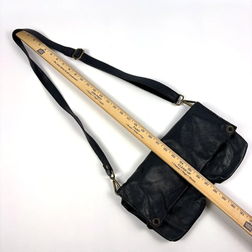 Y2K Pulicati Double Cargo Pocket Foldover Crossbody Bag Purse Black Leather Mili