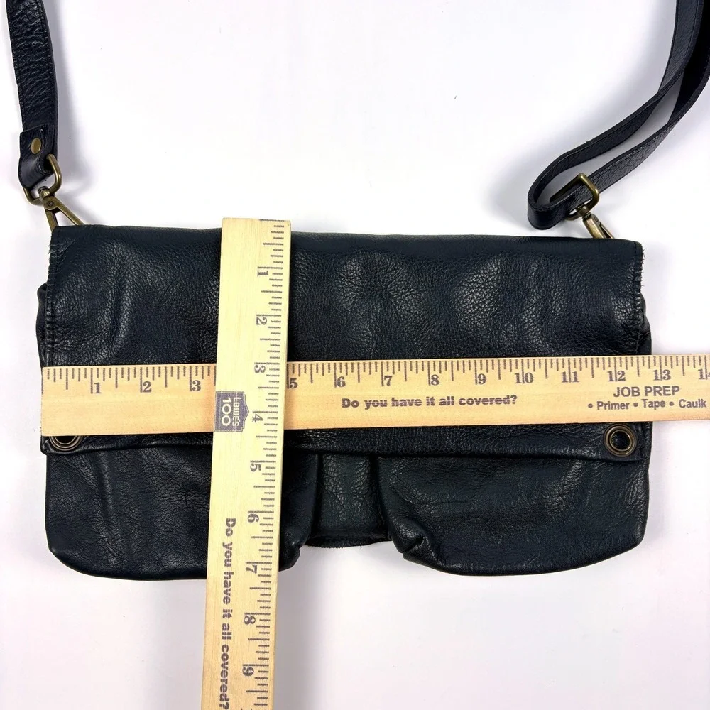 Y2K Pulicati Double Cargo Pocket Foldover Crossbody Bag Purse Black Leather Mili