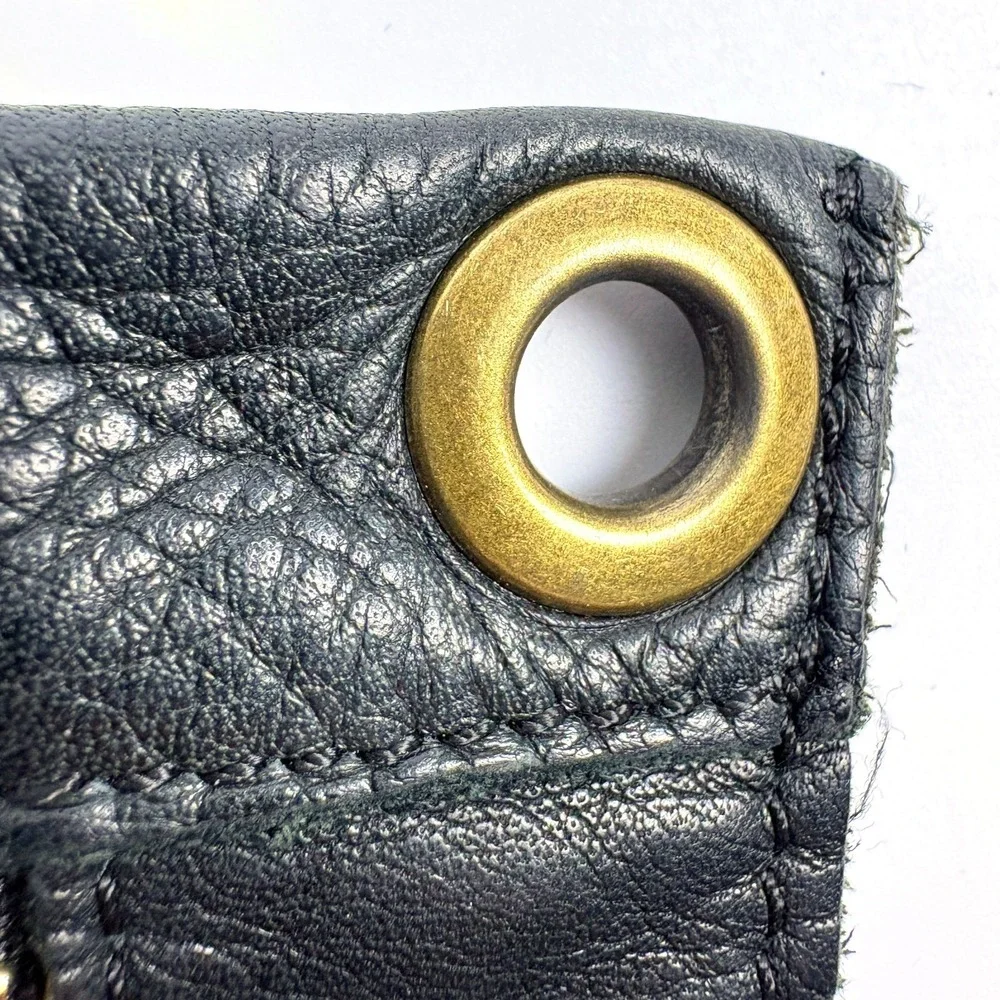 Y2K Pulicati Double Cargo Pocket Foldover Crossbody Bag Purse Black Leather Mili