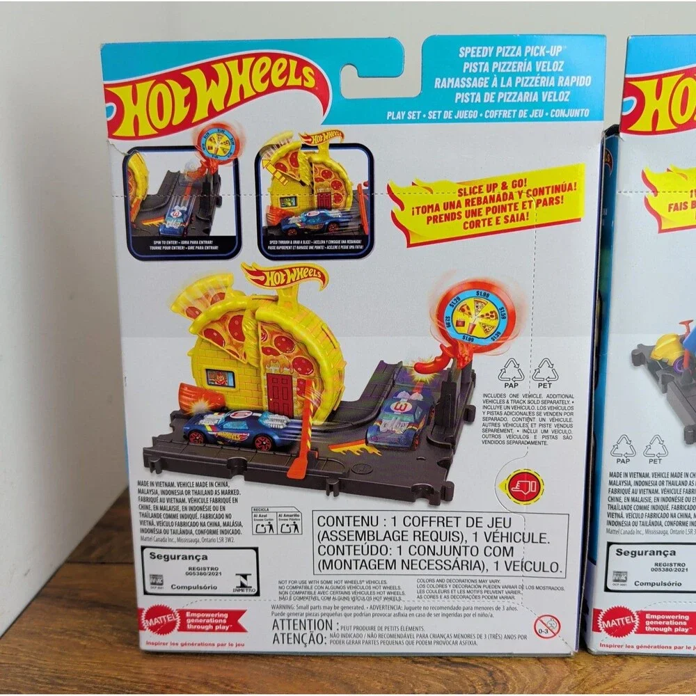 2 Hot Wheels City Track Set - Speedy Pizza Pick-up & Fuel Station Shift Play Set