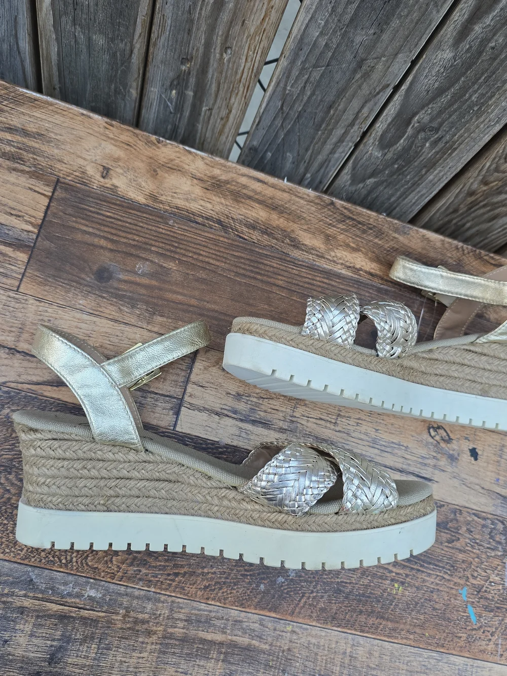 Woven Metallic Espadrille Wedge Sandals Gold Size 8