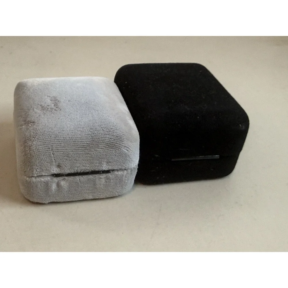 Lot 2 VTG Velvet Ring Box Set Pastel Black MCM Proposal Wedding Photo Prop