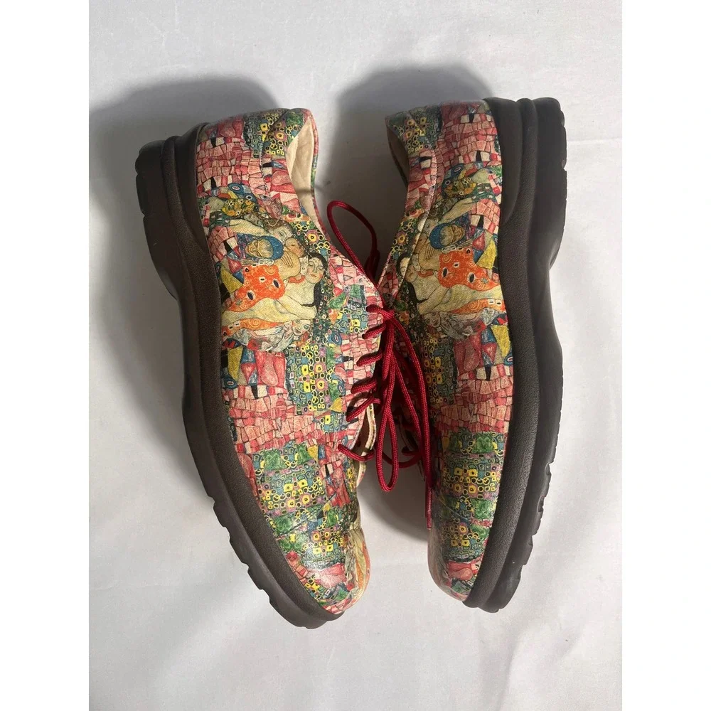 Jeon Klimt Art Print Lace Up Oxford Shoes Women's US 7M Made in USA Leather