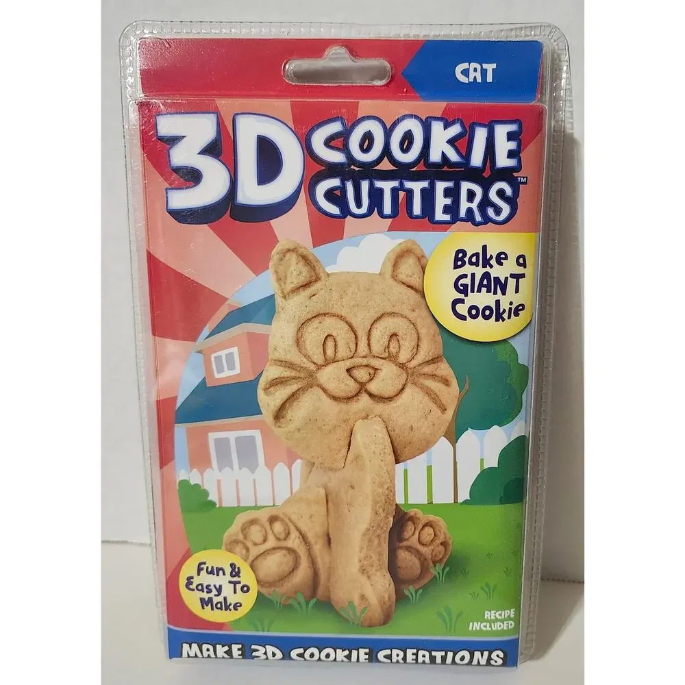 3D Cookie Cutters Lot of 3 Cat Dog Goldfish Bake Giant Cookie New Sealed