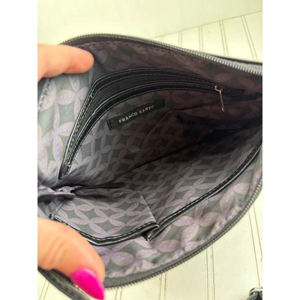 Franco Sarto Vintage Y2K Black Leather Travel Crossbody Purse Bag