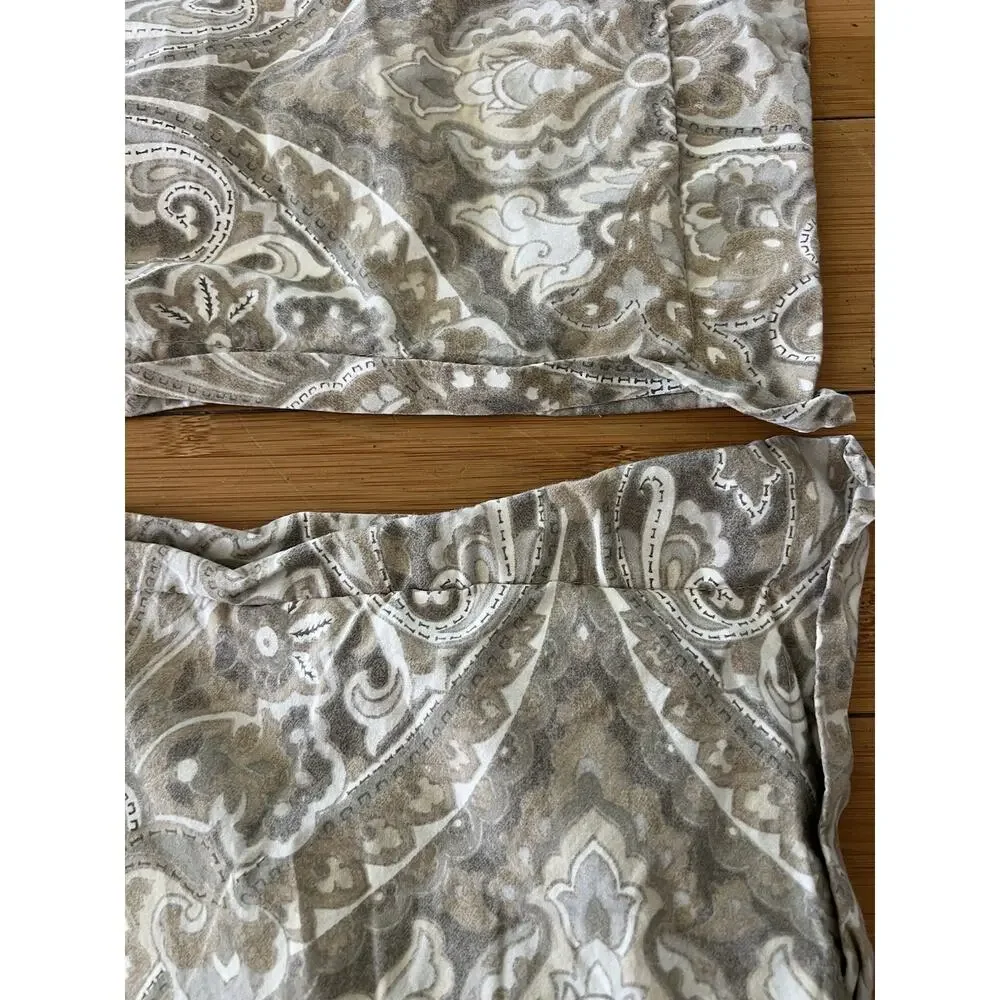 Pottery Barn 2 Euro Pillow Shams Tan Gray Cream Paisley Boho Luxury 24” Cotton