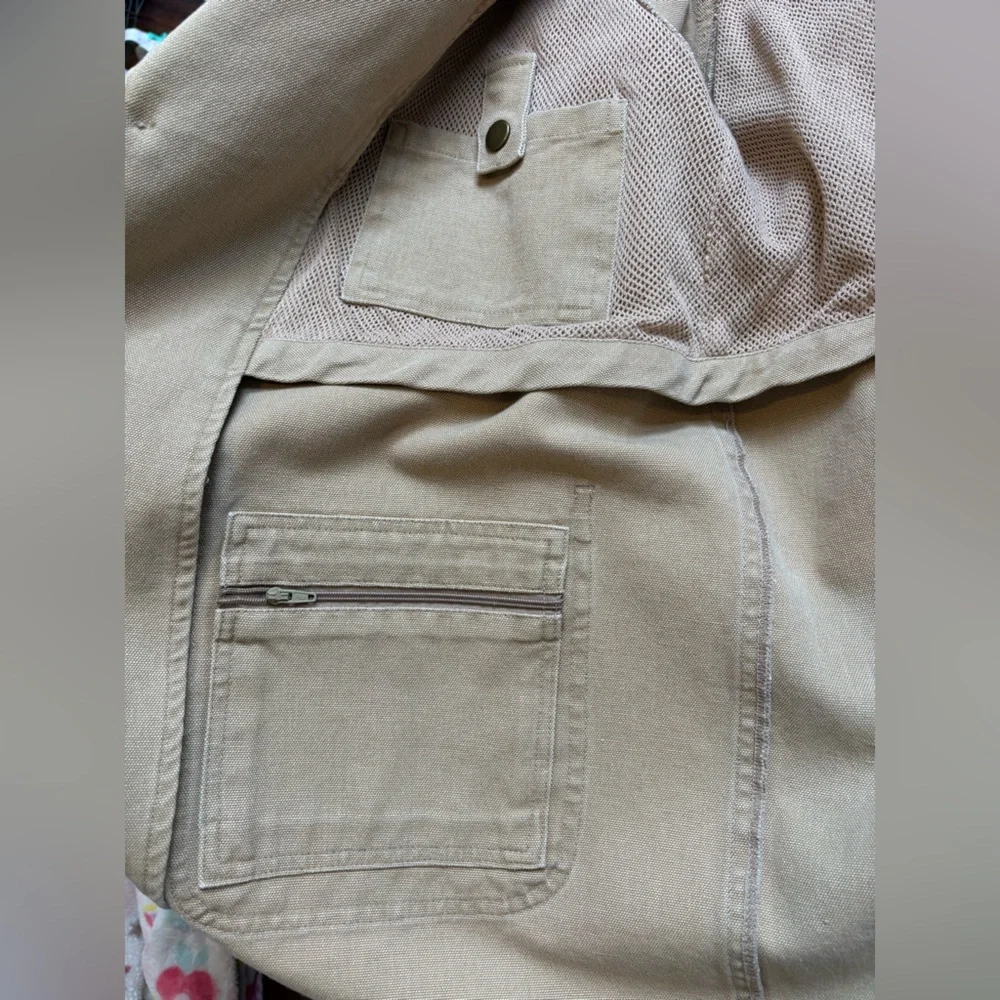 Dunn’s Supply Khaki Hunting Outdoor Shooting Jacket  100% Cotton Elbow Patches L