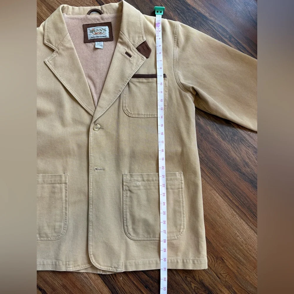 Dunn’s Supply Khaki Hunting Outdoor Shooting Jacket  100% Cotton Elbow Patches L