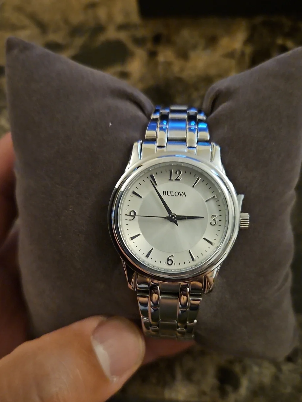 Bulova Silver Stainless Steel Bracelet Watch with White Dial