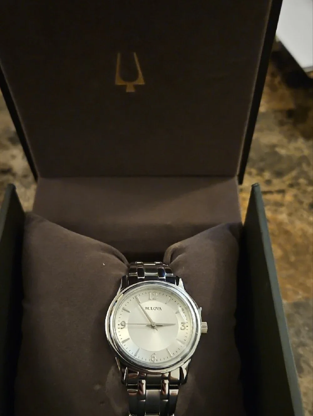 Bulova Silver Stainless Steel Bracelet Watch with White Dial