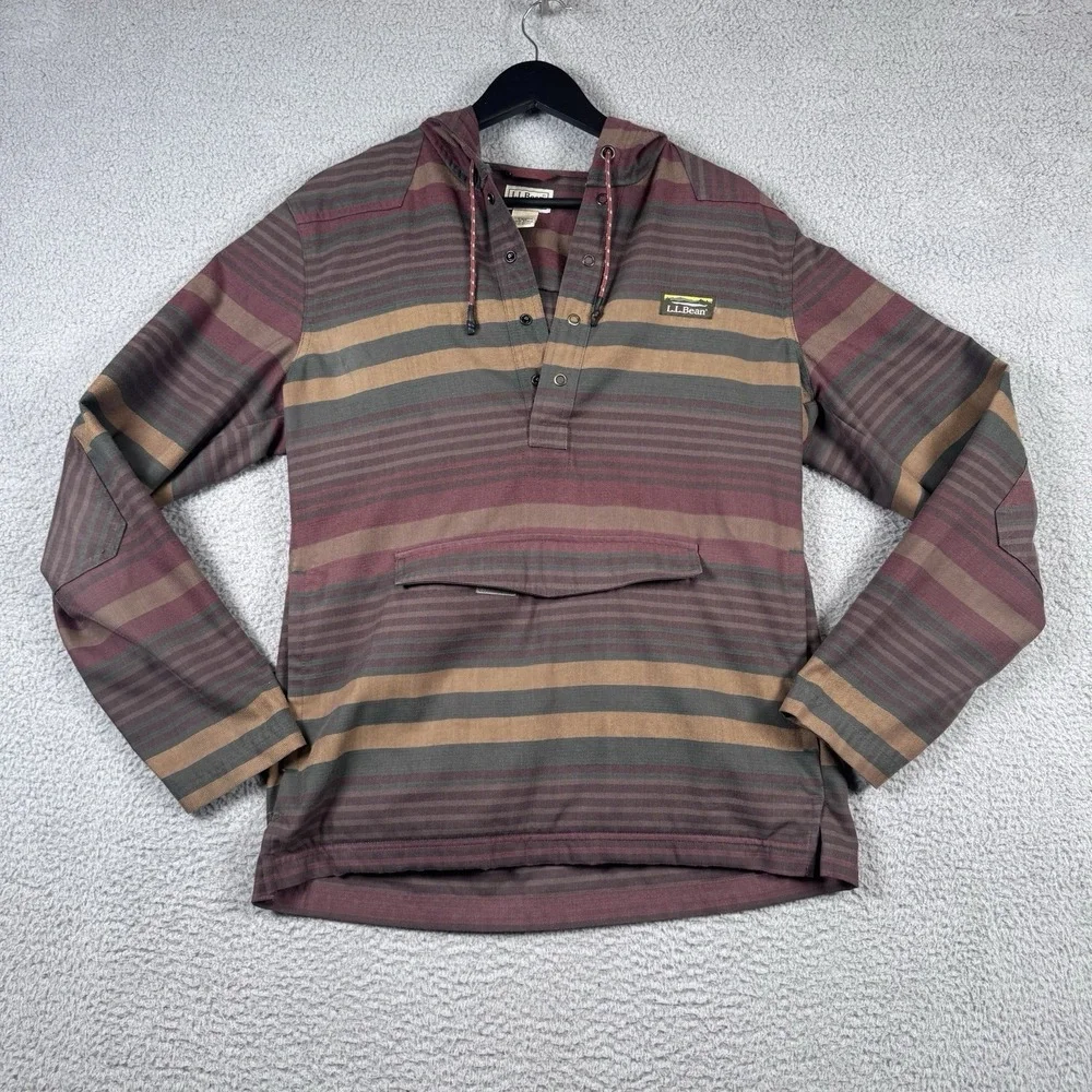 LL Bean Anorak Hoodie Mens Small Multicolor Katahdin Striped Pouch 511616