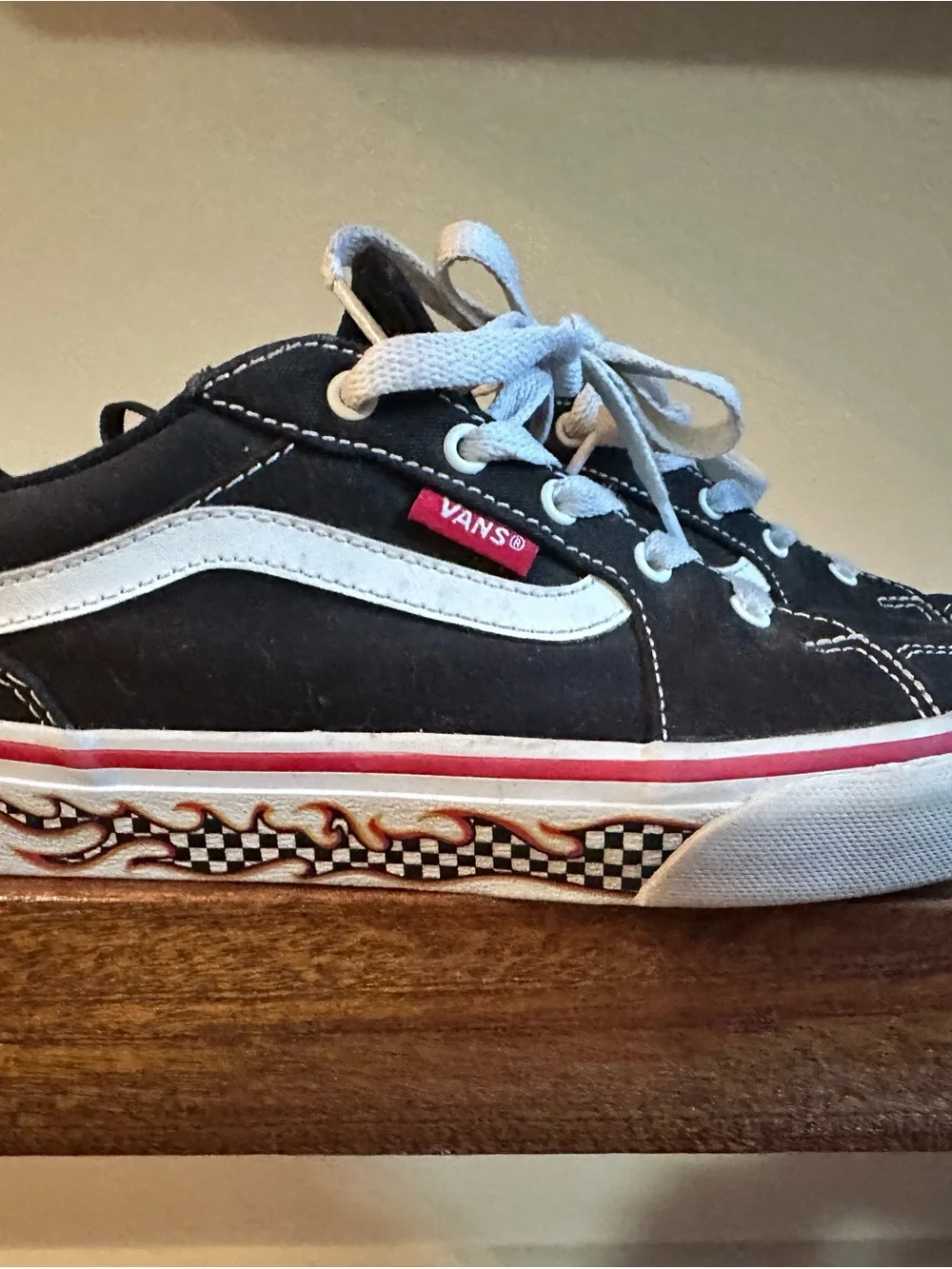 Vans Kids Black & White Low-Top Sneakers with Flame & Checkerboard Trim