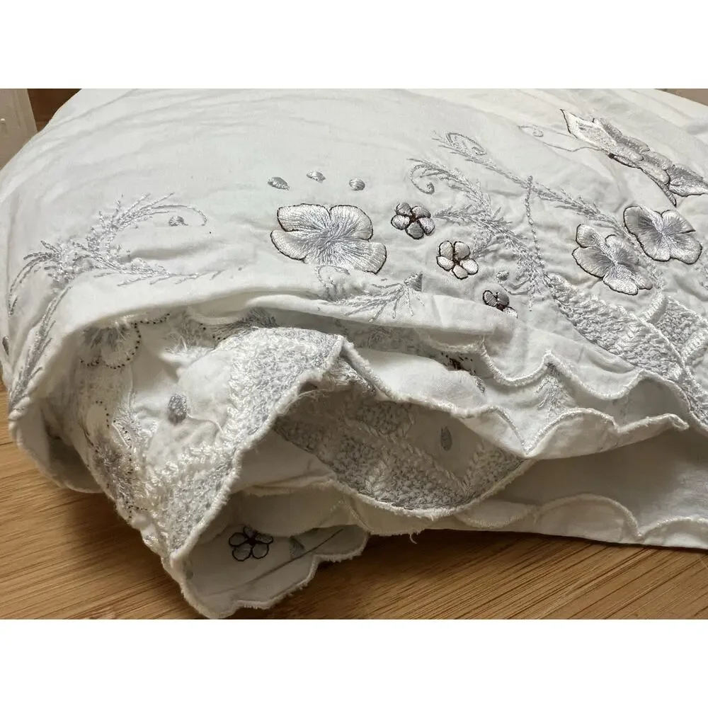 3PC Vintage JC Penney Full Sheet Set Floral Embroidered Butterfly Flower Cottage