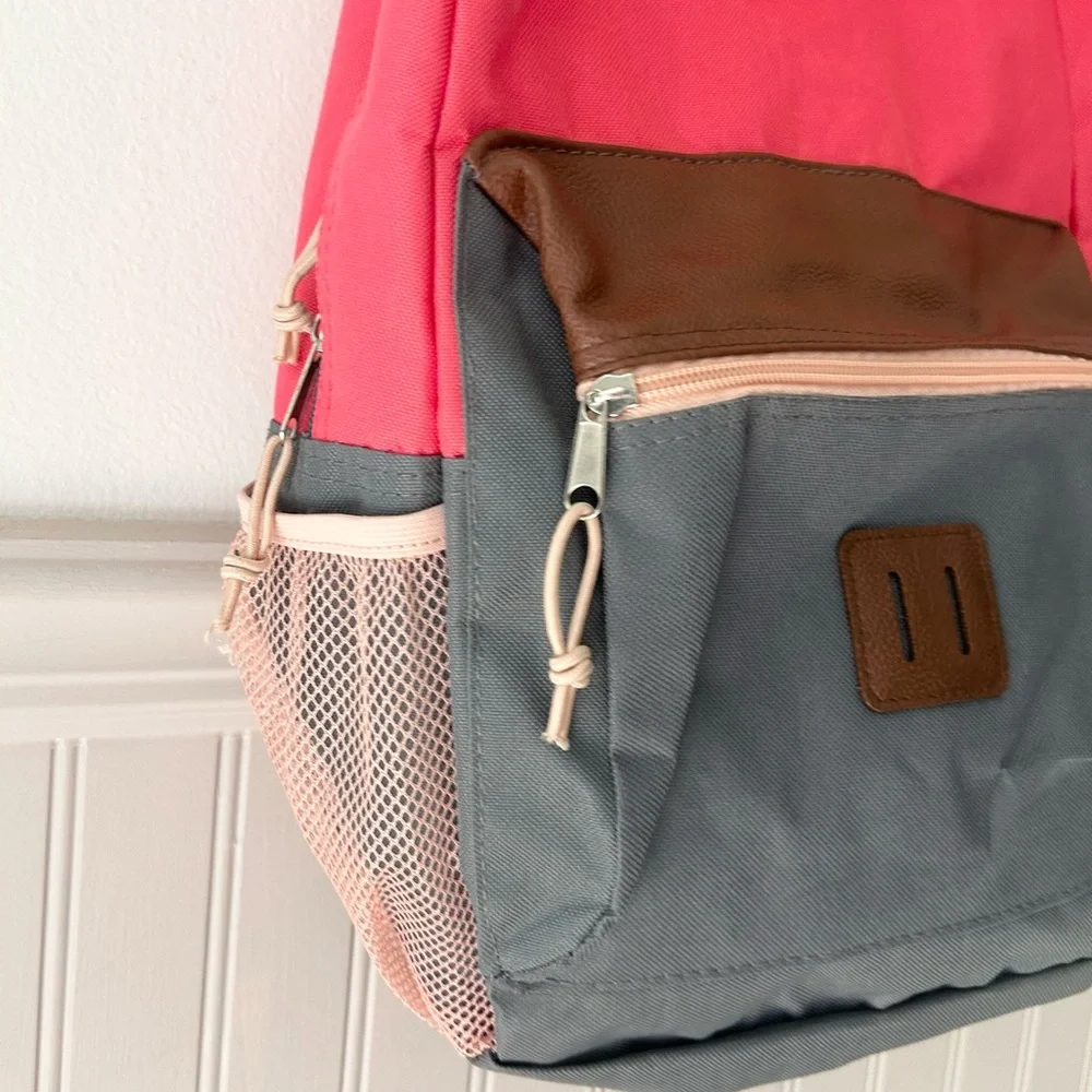 Quiksilver Pink and Gray School Backpack with Leather Accents