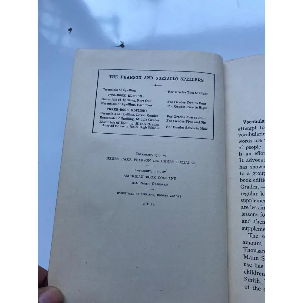 1921 Essentials of Spelling Higher Grades Pearson Suzzallo American Book Company