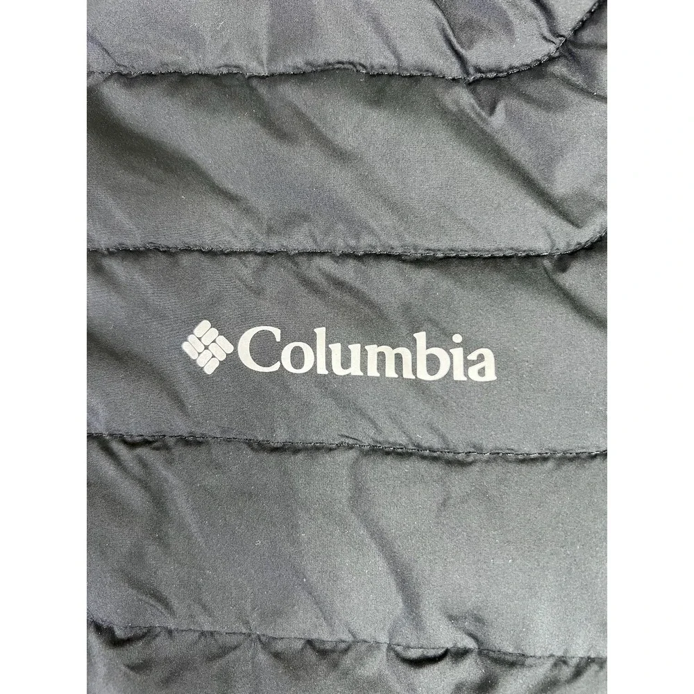 Columbia Jacket Mens Medium Black Omni-Heat White Out II Hooded Puffer Full Zip