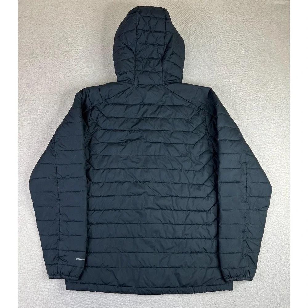 Columbia Jacket Mens Medium Black Omni-Heat White Out II Hooded Puffer Full Zip