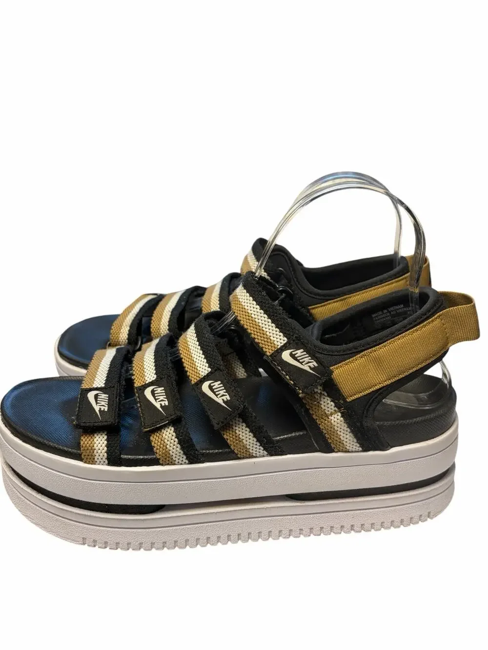 Nike Icon Classic Platform Sandals Black Tan Striped Women’s US 9 EU 40.5