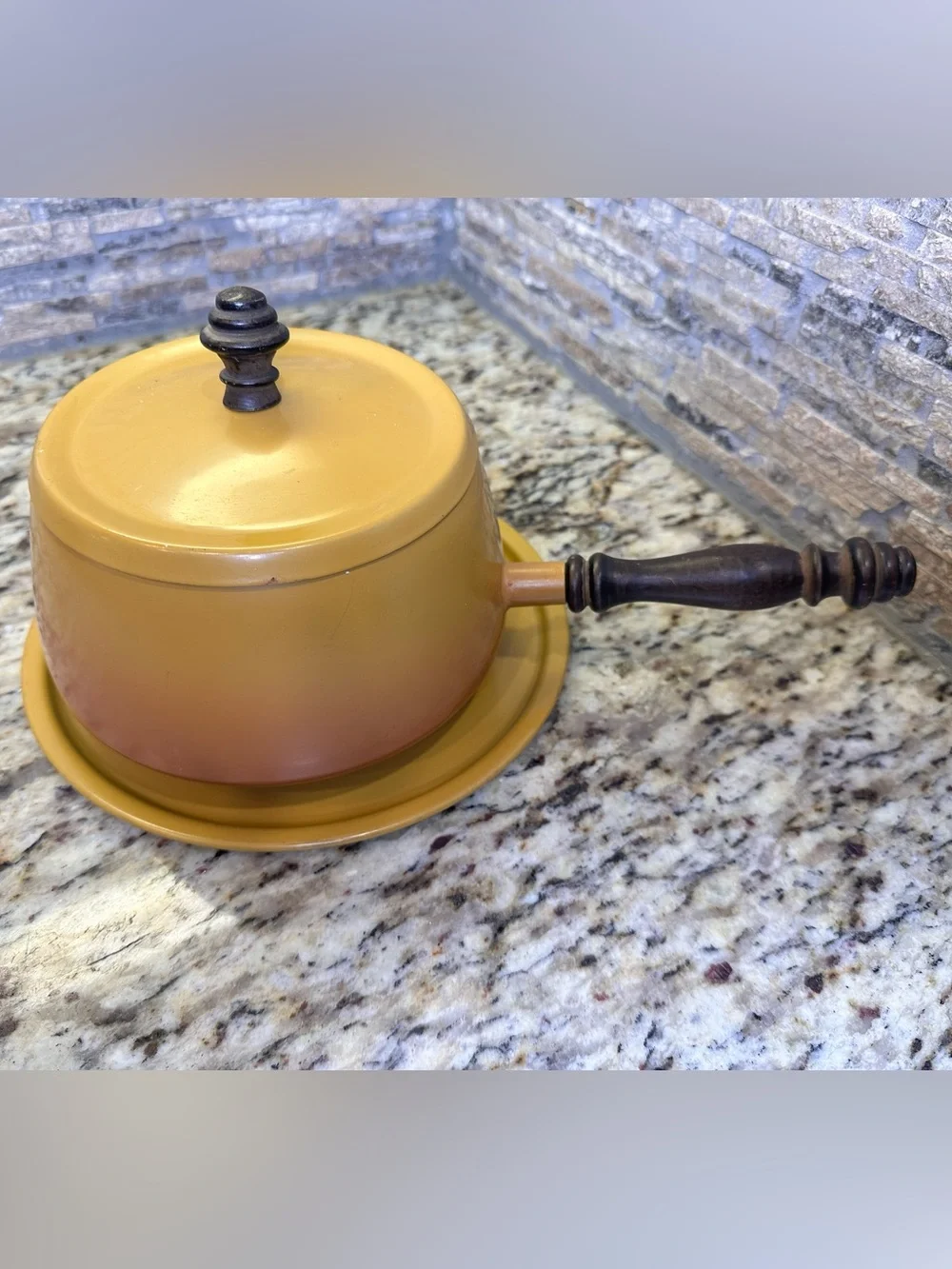 MCM Yellow Enamel Fondue Pot