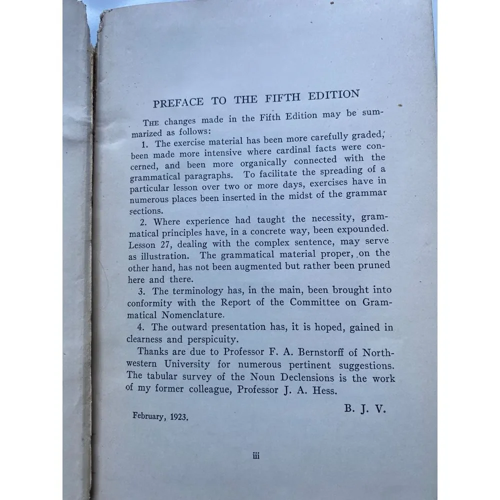 Fifth Edition 1929 Essentials of German B. J. Vos Henry Holt & Co Vintage Book