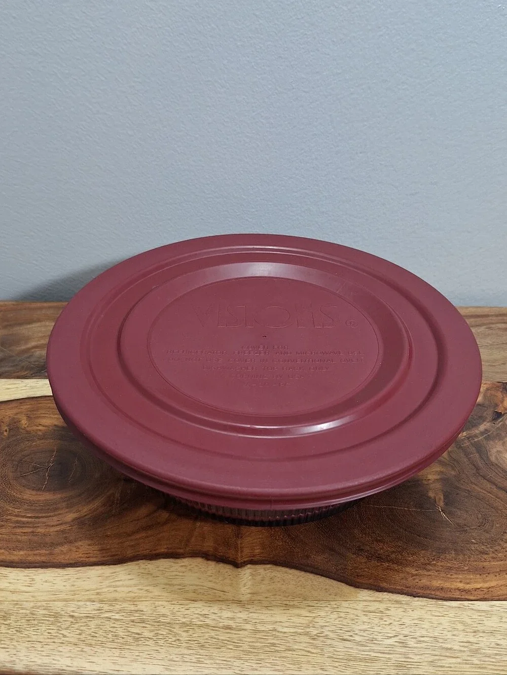 Vtg Vision Ware Cranberry 24oz Casserole Dish V-30-B With Plastic Corning Lid