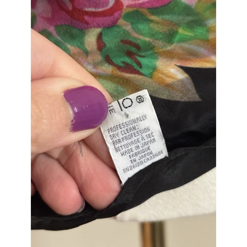 Vintage 100% Silk Scarf Echo Black Pink Green Vintage Retro 80s 90s 2000s Chic
