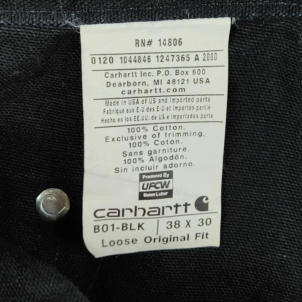 Vintage‎ Carhartt Pants 38x30 Black B01 Canvas Carpenter Double Knee Made in USA
