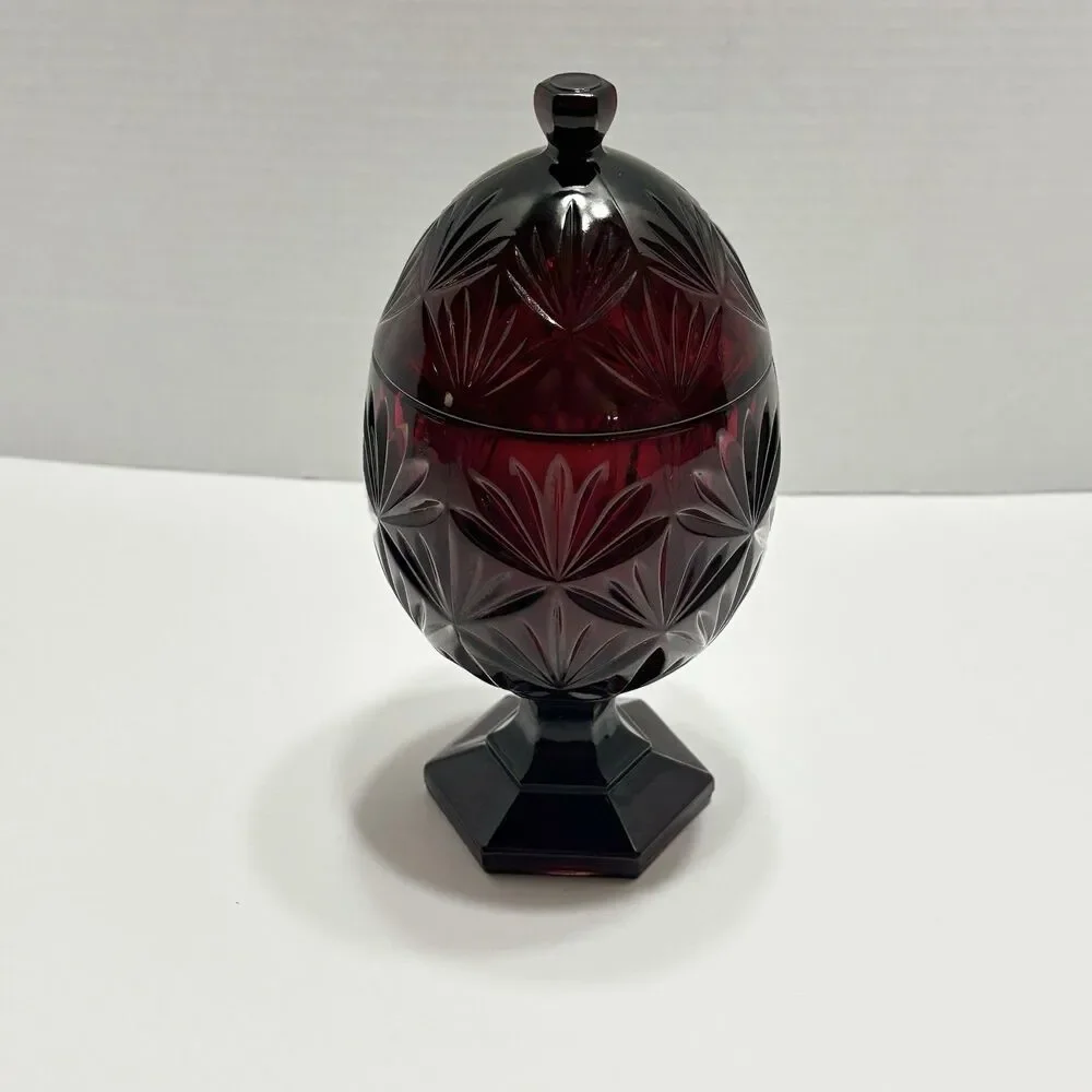 Vintage Ruby Red Cris D Arques/Durand Luminarc Egg Candy Dish 10”