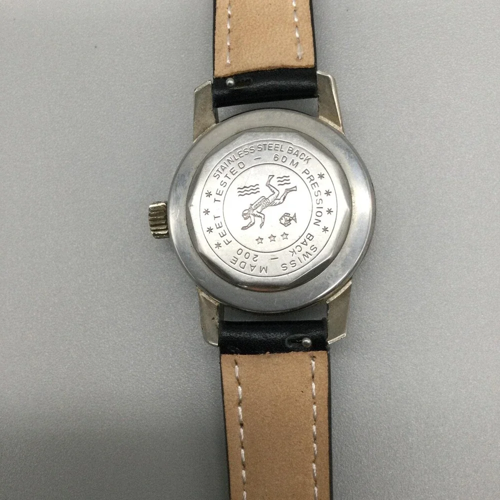Vintage Chateau Sportsman Mens Watch 30mm Black Dial Manual Date Swiss Leather