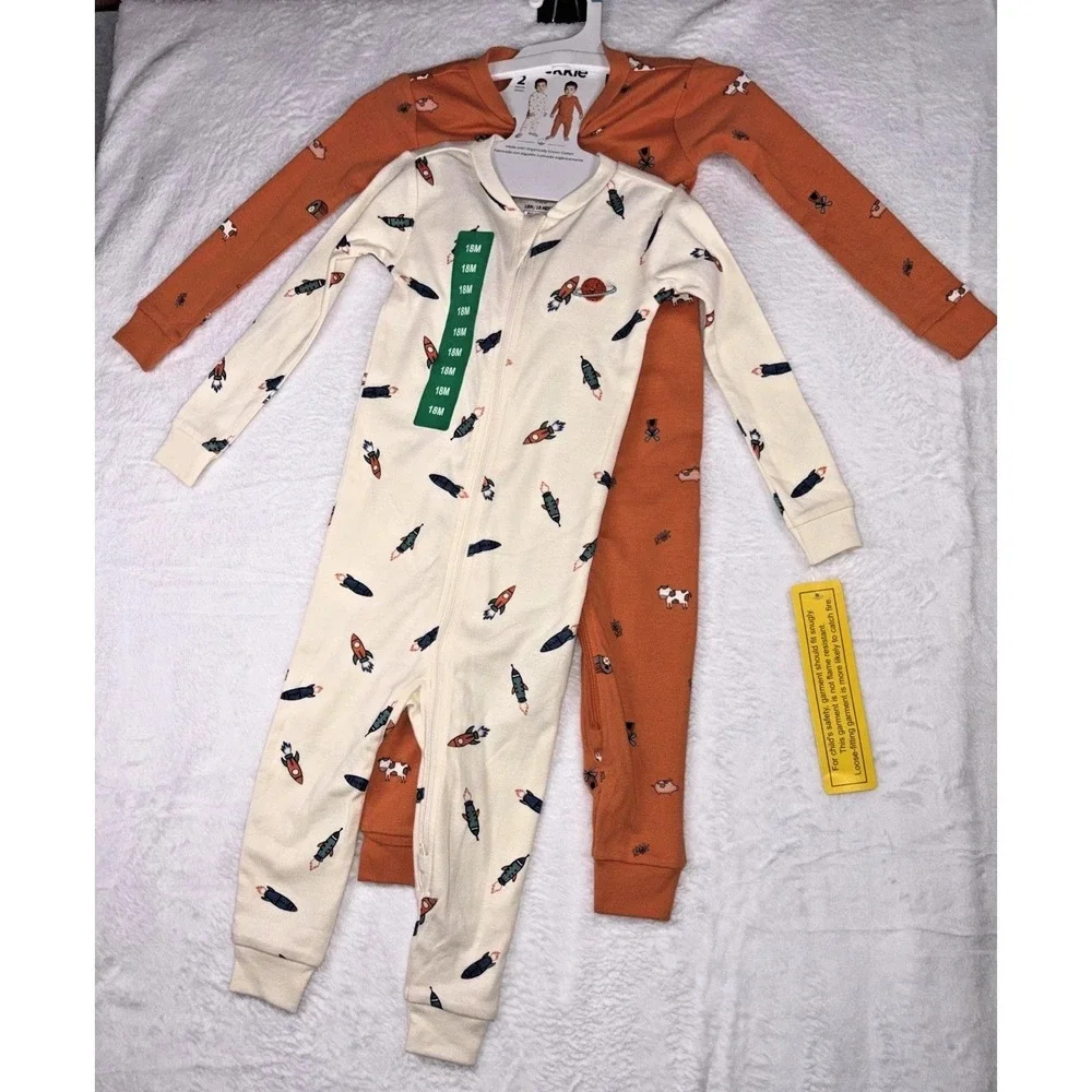 Pekkle 2-pack Sleepers - Farm Animals & Spaceships - 18M - NWT