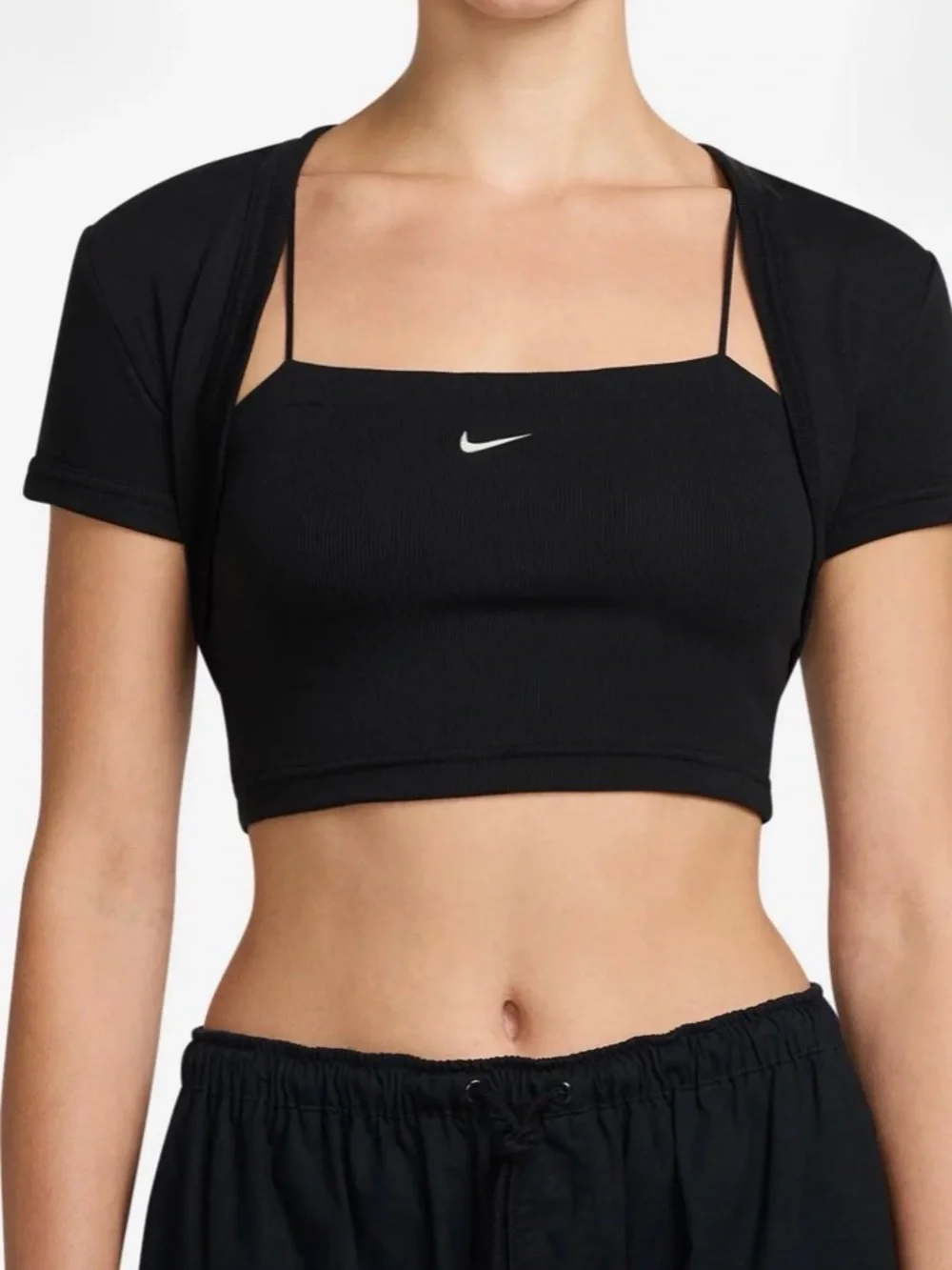 Nike Black Ribbed Square-Neck Cropped Tank with Bolero Set