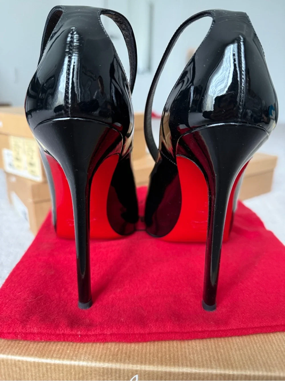 Christian Louboutin Black Patent Leather Peep-Toe Heels