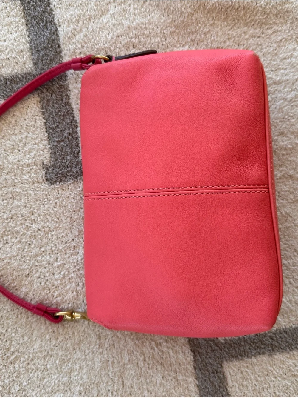 Coach Coral Pink Pebbled Leather Shoulder Bag with Gold Hardware