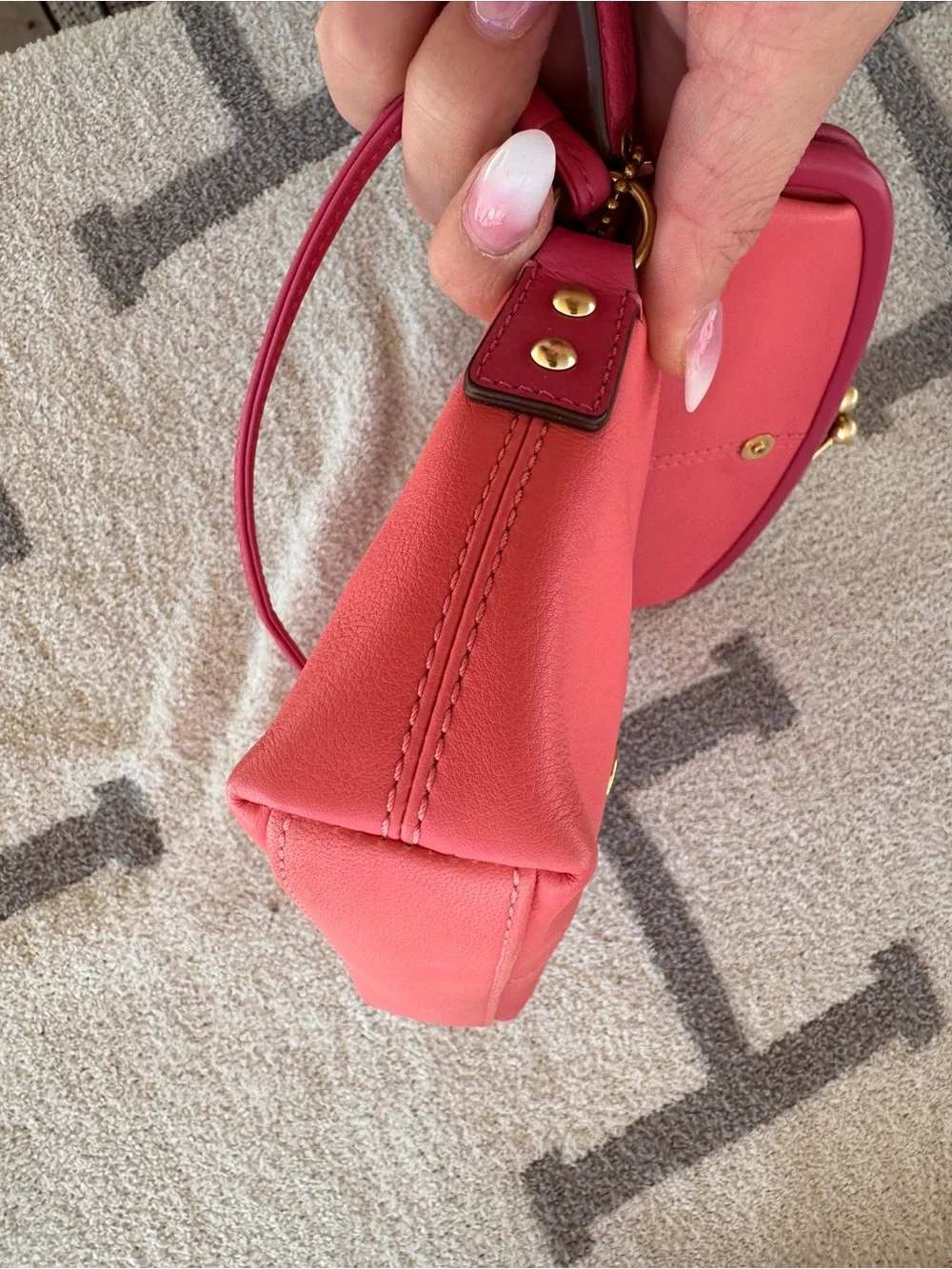 Coach Coral Pink Pebbled Leather Shoulder Bag with Gold Hardware