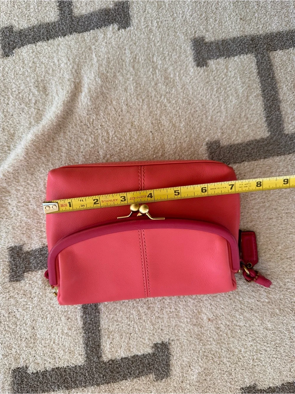 Coach Coral Pink Pebbled Leather Shoulder Bag with Gold Hardware