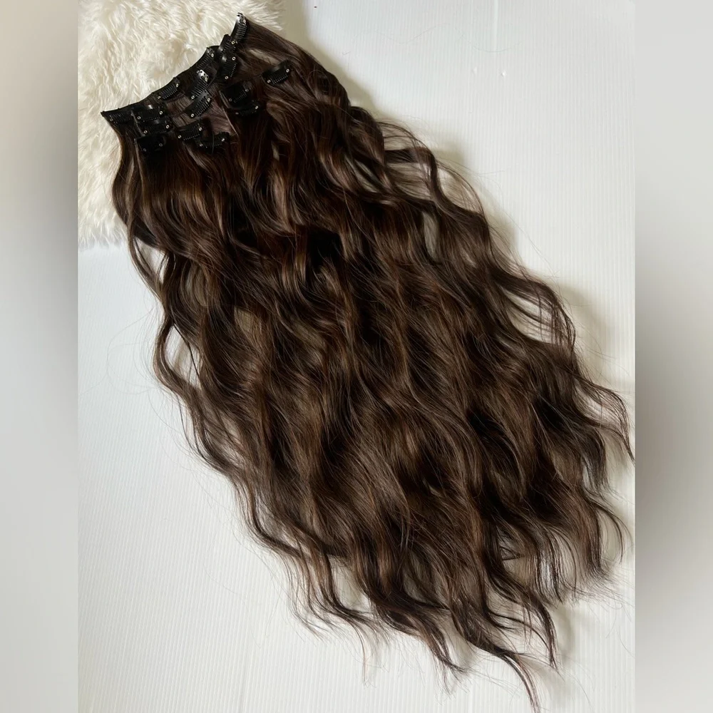 Human hair blend Copper Brown 22 In Clip in  Hair Extensions