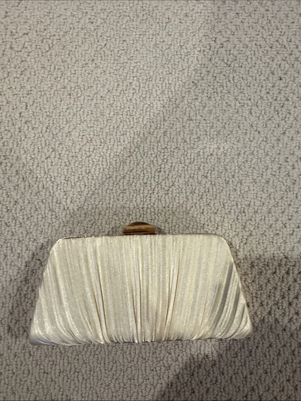 Amazon Shimmery Cream Evening Clutch with Gold-Tone Clasp