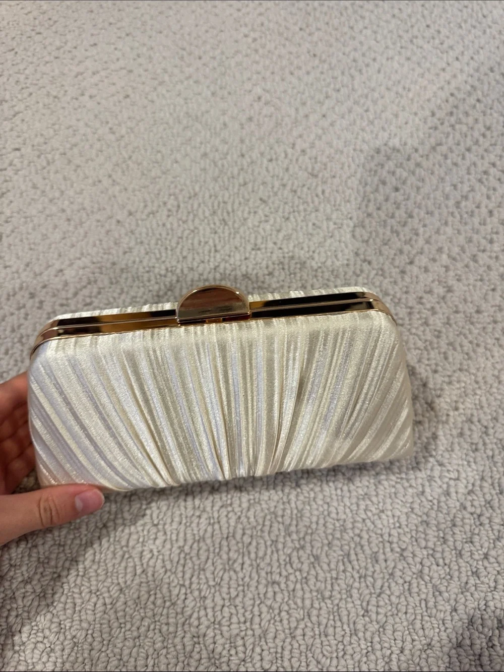 Amazon Shimmery Cream Evening Clutch with Gold-Tone Clasp